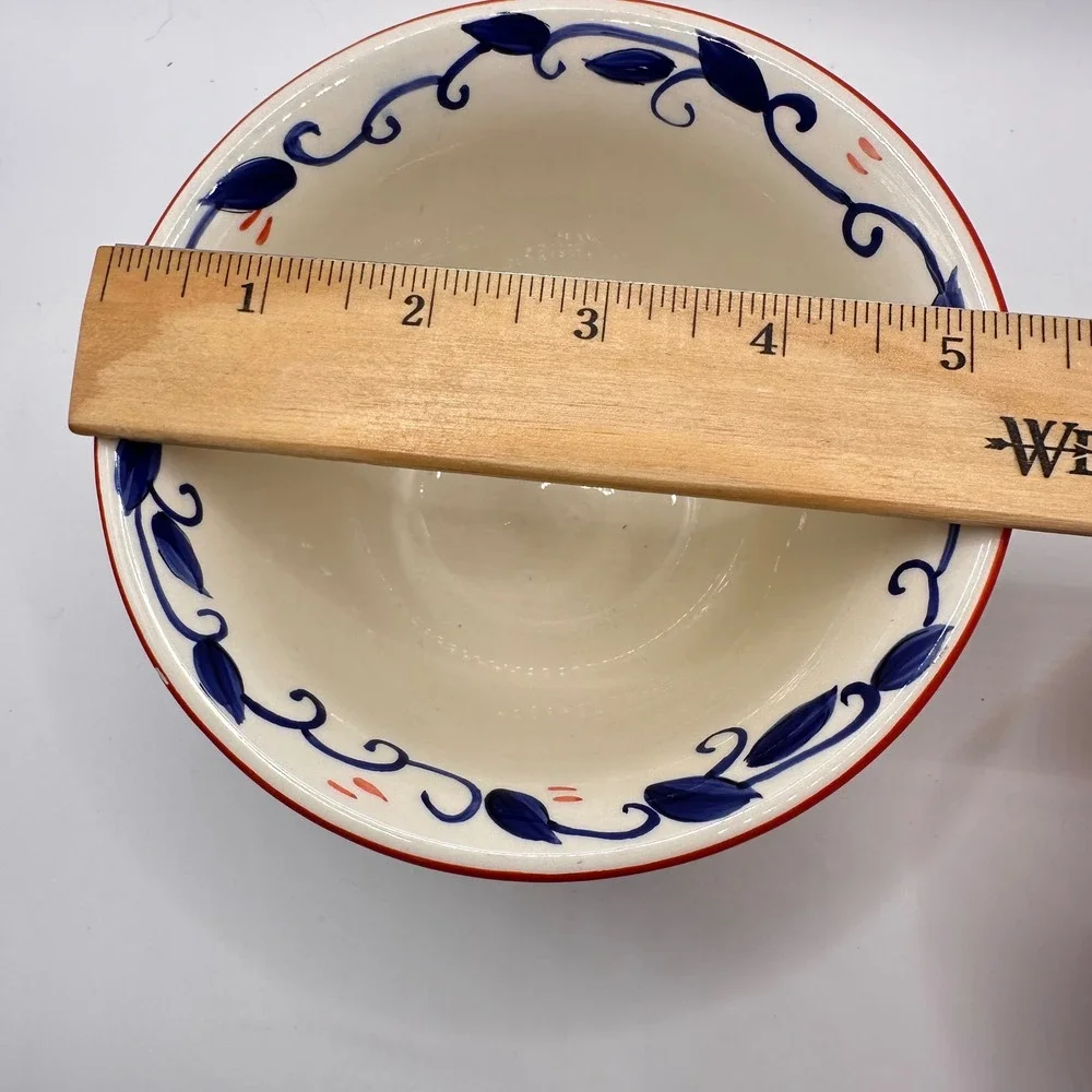 Pier 1 Alegre Hand Painted Earthenware Floral Cereal Bowl Red Blue Yellow‎ 5.5in